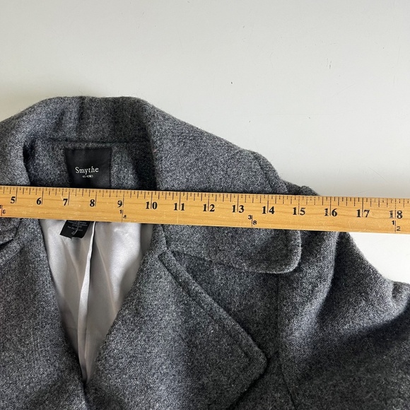 Smythe Double Breasted Wool Blend Charcoal Gray Gold Button Blazer Jacket Sz 4 - Picture 5 of 8